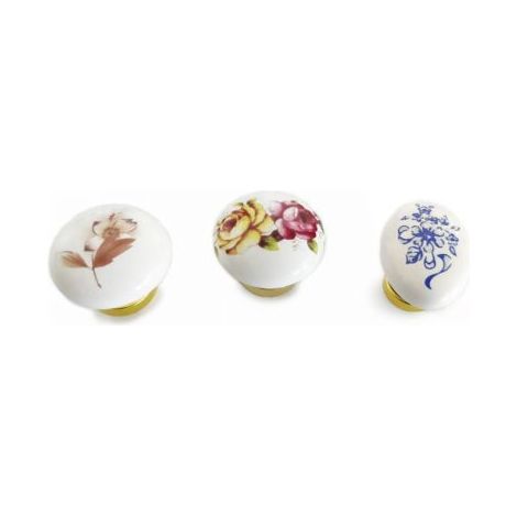 POMOLO PER MOBILI 'OVALE' base oro luc. / fondo bianco / decoro N.44 (1/4)