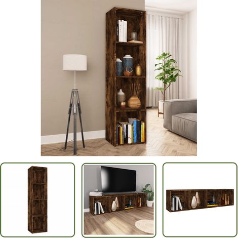The Living Store Bücherschrank/TV-Schrank Räuchereiche 36x30x143cm Holzwerkstoff - Bücherregal - Holzwerkstoff - Wohnwand - TV-Stand - Schrank (1/5)