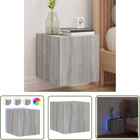 The Living Store Meuble TV mural avec lumières LED sonoma gris 30,5x35x30 cm - Meuble Tv Mural - Armoire Tv Murale - Étagère Murale - Éclairage Led Rgb - Rangement Mural (1/5)