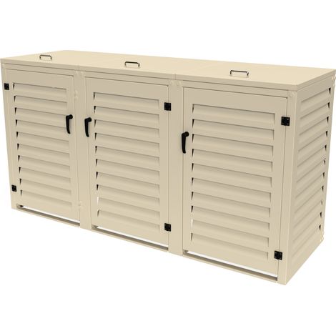 Cache Poubelle Triple en Aluminium thermolaqué 3x120 Litres - Crème (1/5)