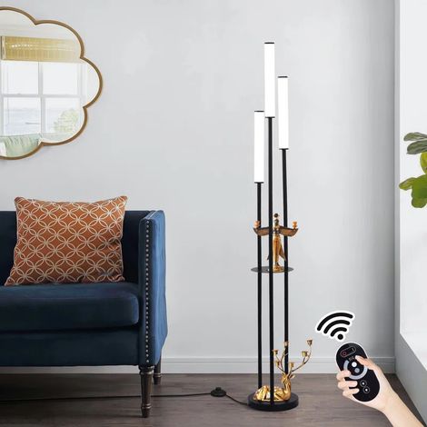 Ganeed LED Floor Lamp, Modern Floor Lamps for Living Room, 3-Lights Standing Lamp with Linen Shade and Foot Switch, Industrial Standing Lamps for Bedroom, Black Tall Table Lamp for Office (1/5)