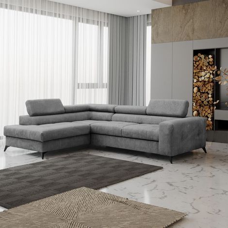 Ecksofa Schlafsofa AMADEO Stoff Anafi Anthrazit Ottomane Links (1/2)