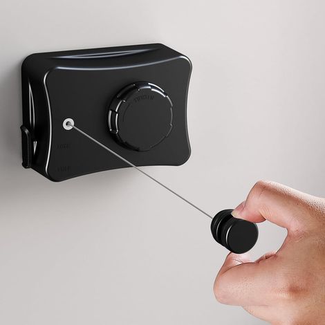 Corde à Linge Rétractable 5.1M Acier Inoxydable Fil a Linge Mural Retractable Ligne à Linge Résistante pour Intérieur, Hôtel, Balcon, Salle de Bain (Noir) (1/5)