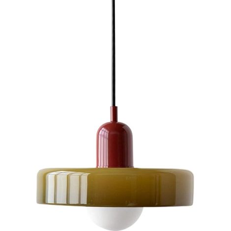 Suspension en verre style mid century vintage douille E27 lampe suspendue nordique pour cuisine salle à manger et chambre couleur ambré et rouge (1/5)