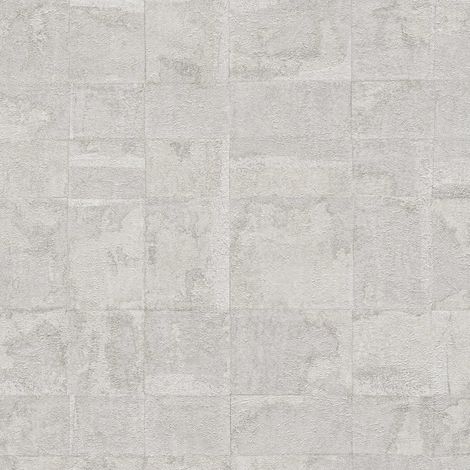 Stone tile wallpaper wall Profhome 396713 hot embossed non-woven wallpaper textured metallic look grey silver 5.33 m2 (1/5)