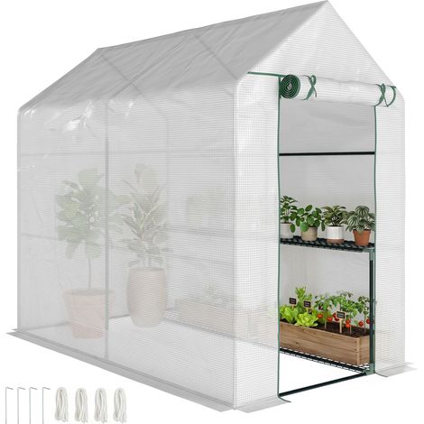 Outsunny Foliengewächshaus begehbares Gewächshaus mit 4 Regalebenen Tomatengewächshaus Treibhaus Frühbeet mit Tür Grün Stahl PE 120 x 186 x 190 cm