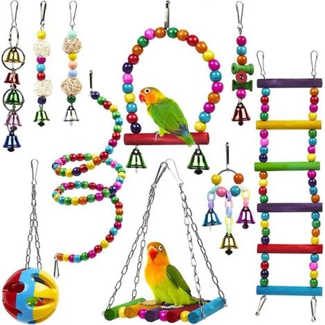 Lot de 10 jouets pour perroquets et perruches, clochette suspendue pour cage (1/2)