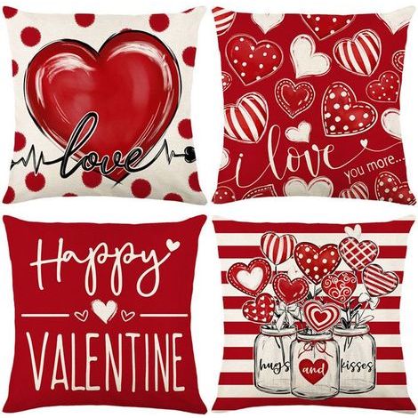 4 Linen Valentine's Cushion Covers 45 x 45 cm, Living Room Decor