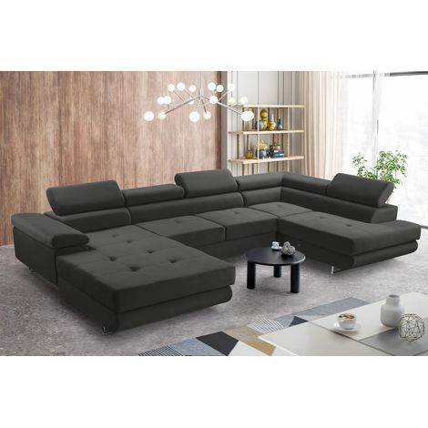 AX LIVING Arborio XL Wohnlandschaft XXL U Form Sofa Dunkelgrau 352cm R