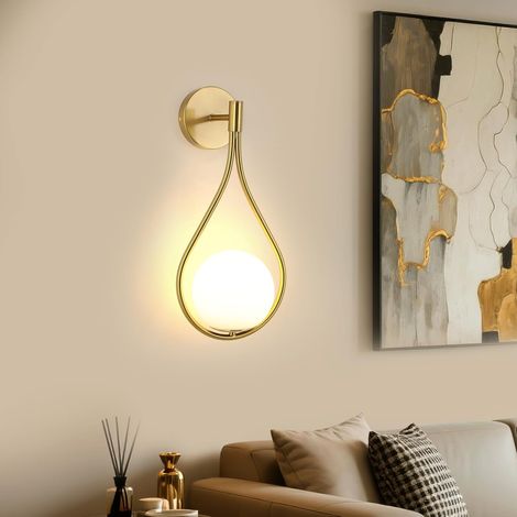 Applique Murale Intérieure, E27 Lampe Murale Abat-jour Boule en Verre Moderne Luminaire Interieur Dorée en Métal pour Chambre, Salon, Couloir, Escalier (Sans Ampoule) (1/5)