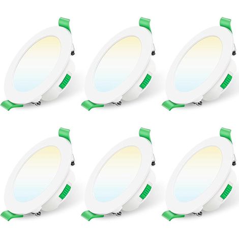 Lot de 6 spots LED encastrés 7 W 220 V, 3 températures, dimmables, IP44, blanc chaud froid, salle de bain (1/5)