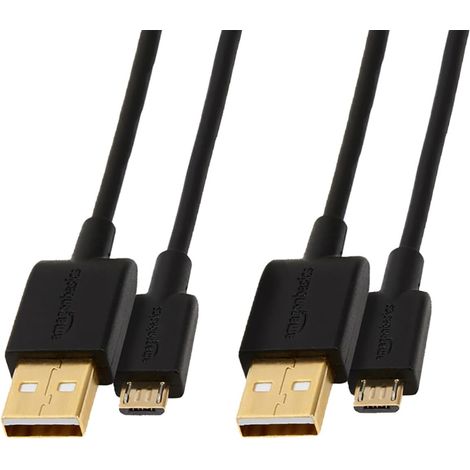 câble de USB-A vers Micro USB 2.0, Vitesse de Transfert de 480 Mbps, avec connecteurs plaqués Or, Lot de 2, 1.82 m, Noir (1/5)