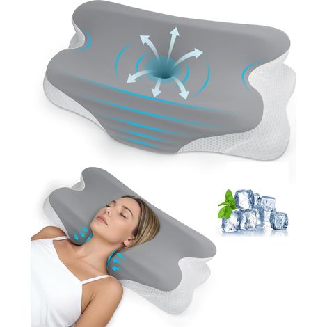 Oreiller Cervical Ergonomique Mousse Mémoire 65x37cm Gris Foncé (1/5)