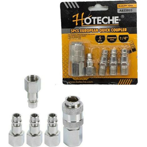 Serie set di 5 innesti rapidi per tubo aria 1/4 connettori raccordi compressori