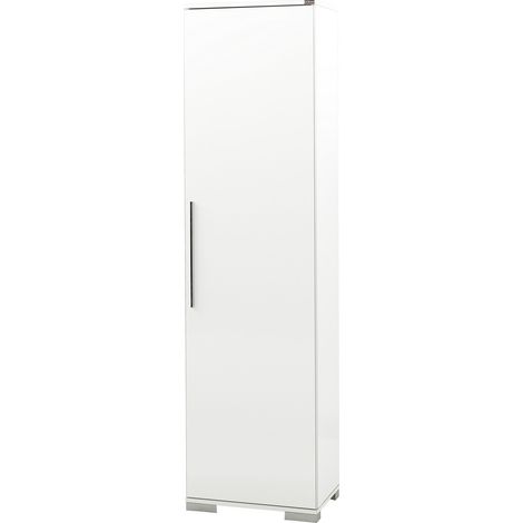 Les Tendances – Colonne de salle de bain blanche 1 porte 50cm – Bois mélaminé – Hauteur 187cm – Profondeur 35cm – Pieds métal chromé (1/5)