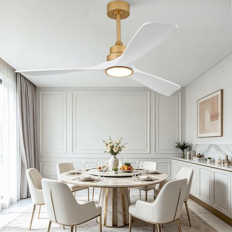 Ventilador de techo con luz 182 cm madera blanca y metal dorado silencioso - CHICFURN (1/5)