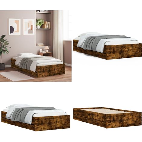 Cadre de lit avec tiroirs sans matelas chêne fumé 75x190 cm - Cadre De Lit - Lit Double - Tiroir Intégré - Meuble De Chambre - Design Moderne - Home & Living (1/5)