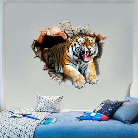 2 Pcs Stickers Muraux Le Tigre 3d Autocollants Muraux Mural Stickers Pour Chambre Salon Mur Tv (1/5)