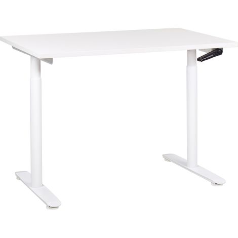 Escritorio de altura regulable manualmente oficina moderna patas redondas 120 x 72 cm tablero blanco estructura de acero blanco DESTINAS