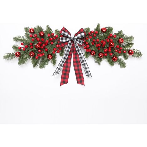 Guirlande De Porte De Noël - Baies Rouges Et Branches De Pin Artificielles - Pour Linteau De Porte D'Entrée - 1 Pièce (1/5)