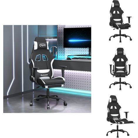 Gaming-Stuhl mit Massage & Fußstütze Schwarz und Weiß Stoff - Gaming Stuhl - Gamer Chair - Bürostuhll - Schreibtischstuhl - Ergonomischer Stuhl (1/5)