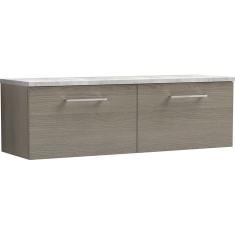 Nuie Arno Wall Hung 2-Drawer Vanity Unit with Bellato Grey Worktop 1200mm Wide - Solace oak (1/4)