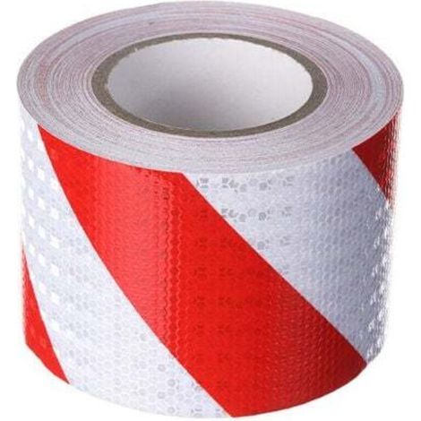 Vakuum-Ruban de signalisation,Bande de signalisation réfléchissante en sergé rouge et blanc de 10 cm de large et 25 m de long. (1/4)