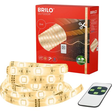 Tira LED de 5 m con mando a distancia IP44 para exteriores, regulable, 15 W, recortable, 3000 K (1/5)