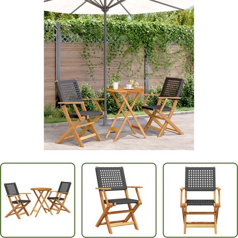 vidaXL Gartentisch - 3-tlg. Bistro-Set Schwarz Poly Rattan und Massivholz (1/5)