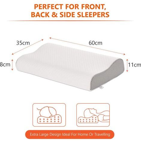 Luxury Memory Foam Pillow, Ergonomic Cervical Anti-Snoring Pillow for Stomach, Back, or Side Sleepers, Large Size: 60 x 35 x 9-11 cm - AquaForge (1/5)