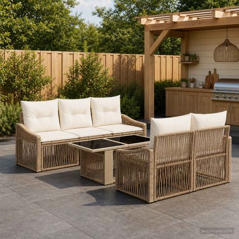 vidaXL Set Divano da Giardino 6 pz Beige e Bianco Crema polyrattan (1/5)