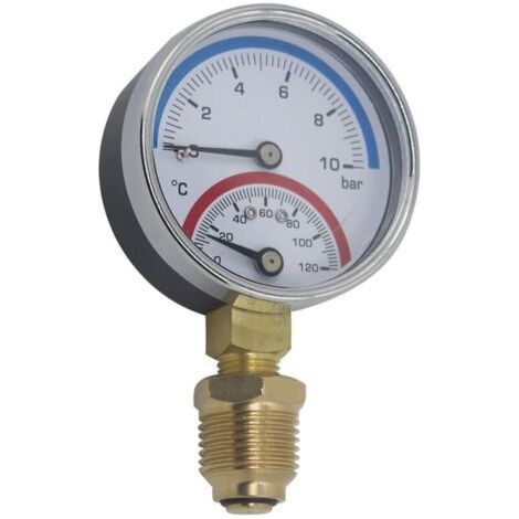 Thermomanomètre 80mm manometre pression temperatura thermometre chaudiere chauffage filetage radial (80mm 0-10bar 1/4") (1/2)