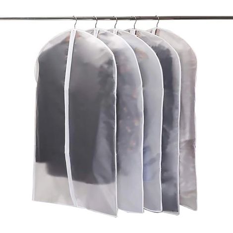 Lot de 5 grandes housses à vêtements transparentes anti-mites, idéales pour suspendre les vêtements et ranger les robes en voyage. (1/5)