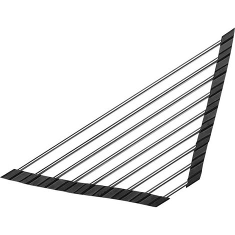 Égouttoir enroulable, forme triangulaire - convient aux coins d'évier, pliable en acier inoxydable (noir). (1/5)