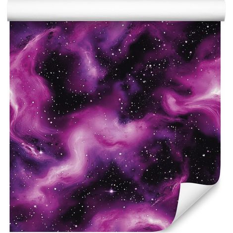 Papel pintado Galaxia en acuarela, color ciruela, violeta, negro y morado, 50x1000 cm. (1/5)