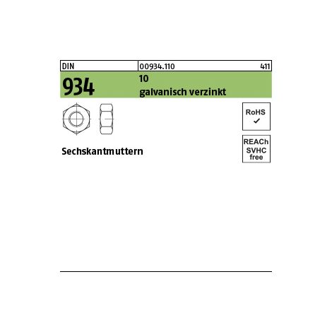 Sechskantmutter DIN 934 M4 10 galv.verz. 100 Stück (1/3)