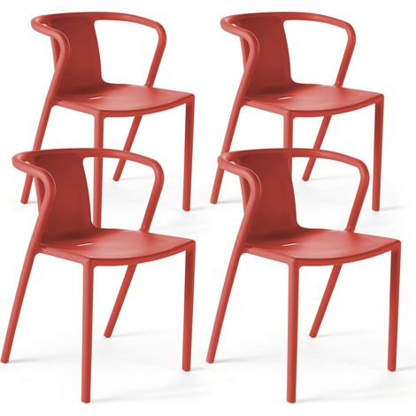 Oviala – Lot de 4 chaises empilables en polypropylène rouge – Hauteur d'assise 45cm – Légères et faciles à déplacer – Pour intérieur et extérieur (1/5)