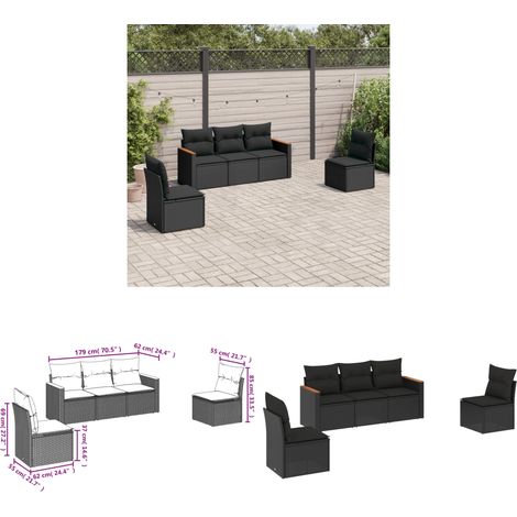 Salon de jardin 5 pcs avec coussins noir résine tressée - Ensemble Salon De Jardin - Meuble De Jardin - Salon Extérieur - Canapé Jardin - Résine Tressée - Home & Living (1/3)