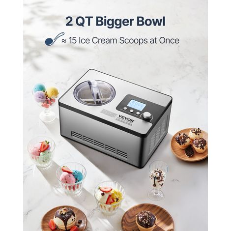 Sorbetière Automatique Turbine à Glace Professionnelle 2 L 180 W Machine à Glace Électrique Écran LCD Préparation Rapide sans Pré-congélation pour Faire des Sorbets Yaourts Crème Glacée Gelato (1/5)