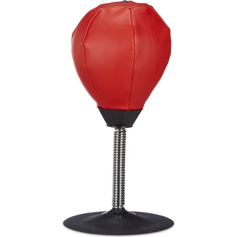 Relaxdays Punchingball Tisch, Boxbirne Schreibtisch, Büro Punching Ball, Anti Frust, HxBxT: 35 x 18 x 18 cm, rot-schwarz