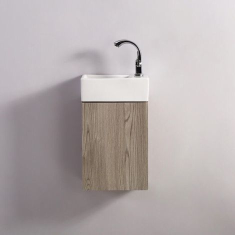 Meuble Lave main Blanc et Chêne Gris - Scandinave - 30x18 cm - Essento