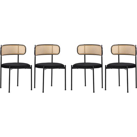 Chaise de salle à manger en velours, lot de 4, chaise de loisirs moderne et simple avec quatre pieds de support en métal, chaise de loisirs en rotin, chaise pour salon et chambre, noire (1/5)
