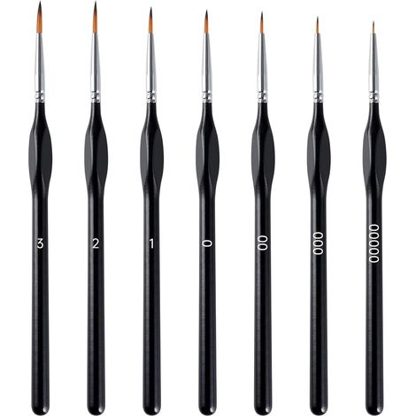 Set di pennelli, 7 pennelli per modellismo per dettagli fini, pennelli da disegno per artisti per acrilico, miniature, modelli, unghie, acquerelli, piccoli dettagli, accessori per pittura (1/5)