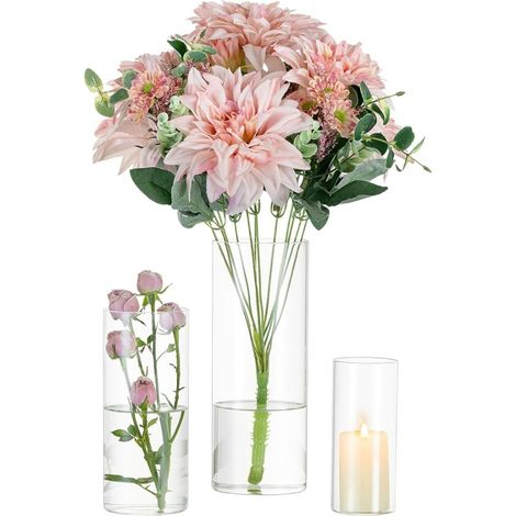 Vase À Fleurs En Verre Cylindrique Transparent De Vases De Base Modernes Pour Décoration De Table Centres De Mariage Bougeoirs Pour Ornements De Salon Cm De Haut (1/5)