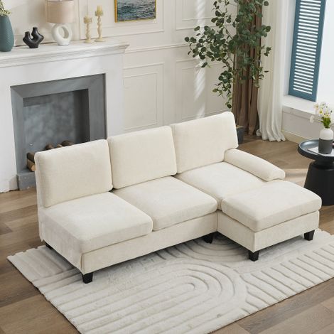 Sofá esquinero 3 plazas, sofá cama en forma de L, lino beige, 194x118x81 cm