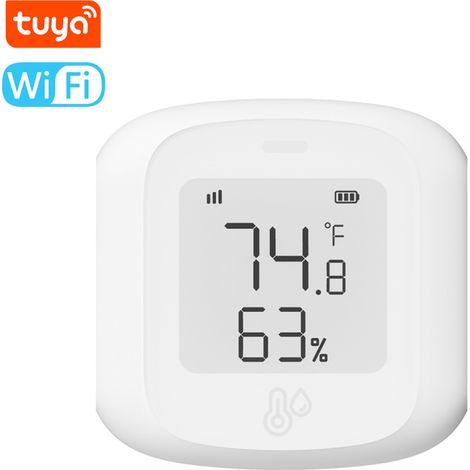 Medidor de temperatura y humedad Tuya WiFi con pantalla digital, aplicación móvil y control remoto. Higrotermógrafo inteligente conectado. Dispositivo para el hogar inteligente. (1/5)