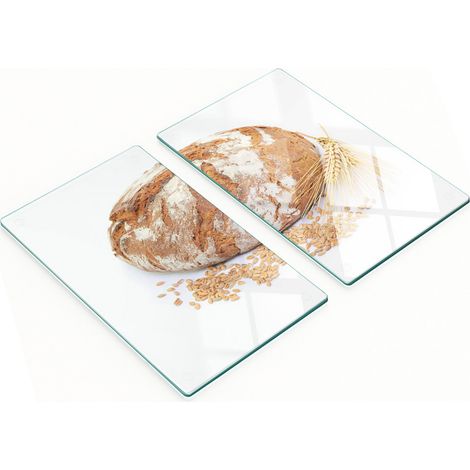 Tablas de servir de cristal para cocina con motivos de pan y trigo, 2 x 30 x 52 cm.