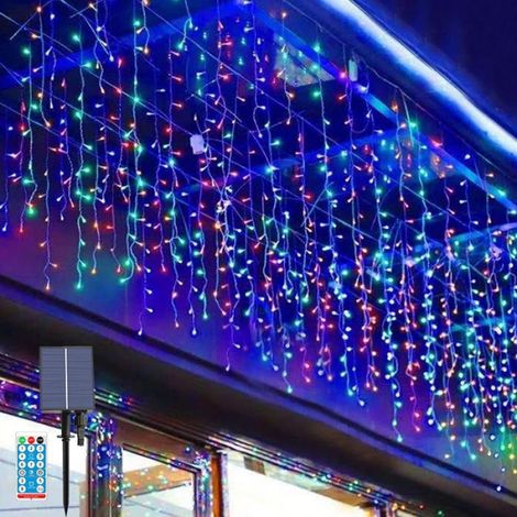 Guirlande Lumineuse Exterieur,5m Rideau Lumineux Noel 256LED, 8 Modes,Guirlande lumineuse LED solaire en cascade,Lumière colorée (1/4)