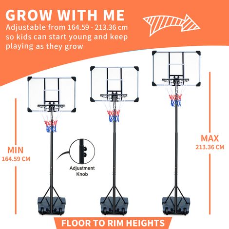 Panneau de basket mobile, but réglable de 164,59 à 213,36 cm, avec roulettes, usage intérieur/extérieur, pour jeunes et adultes. (1/5)