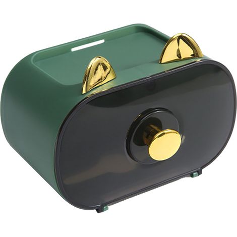 Wasserdichter, wandmontierter Toilettenpapierhalter mit Glückskatzenmotiv für Küche, Bad und Büro (grün) (1/5)
